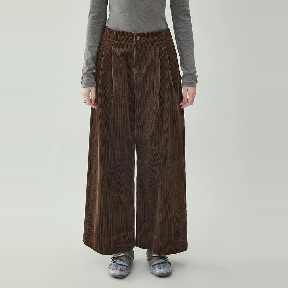 「北岛AMUU原创复古」灯芯绒咖色裤子休闲裤女秋冬季新款长裤