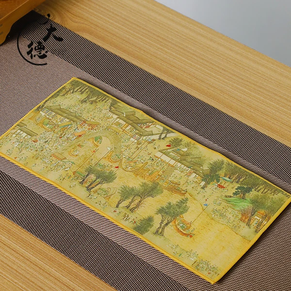 加厚毛绒吸水茶巾彩绘国风禅意毛巾茶布垫专用茶桌布养壶高档A422