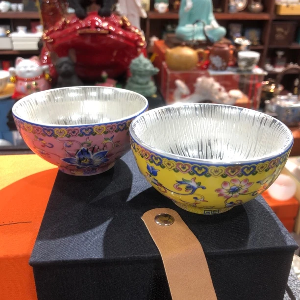 珐琅彩鎏银瓷胎斗笠杯ZH766