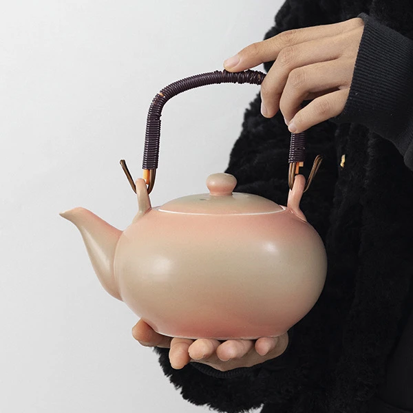 粉色陶瓷茶壶单壶大容量提梁壶煮茶壶家用烧水壶女士泡茶壶D116