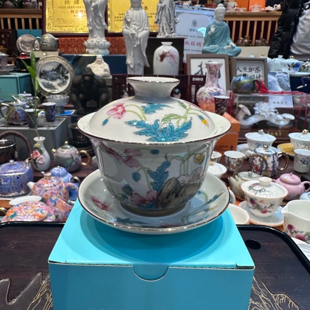 瓷理陶里虞美人草木灰盖碗Xb002