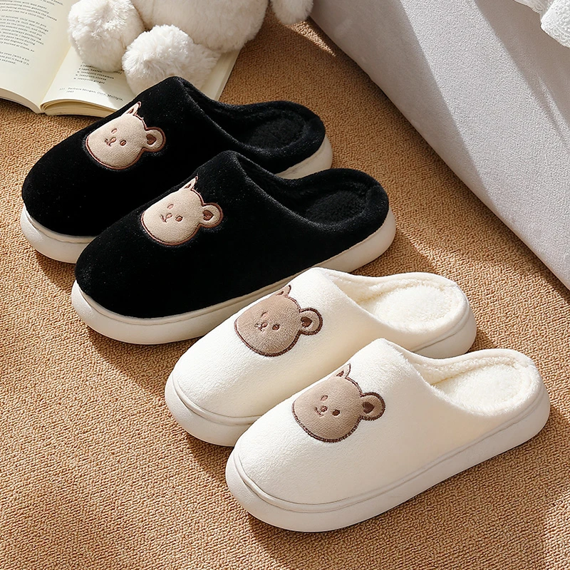 卡通小熊棉拖鞋女士冬季2023新款外穿厚底防滑加绒保暖毛绒棉鞋女