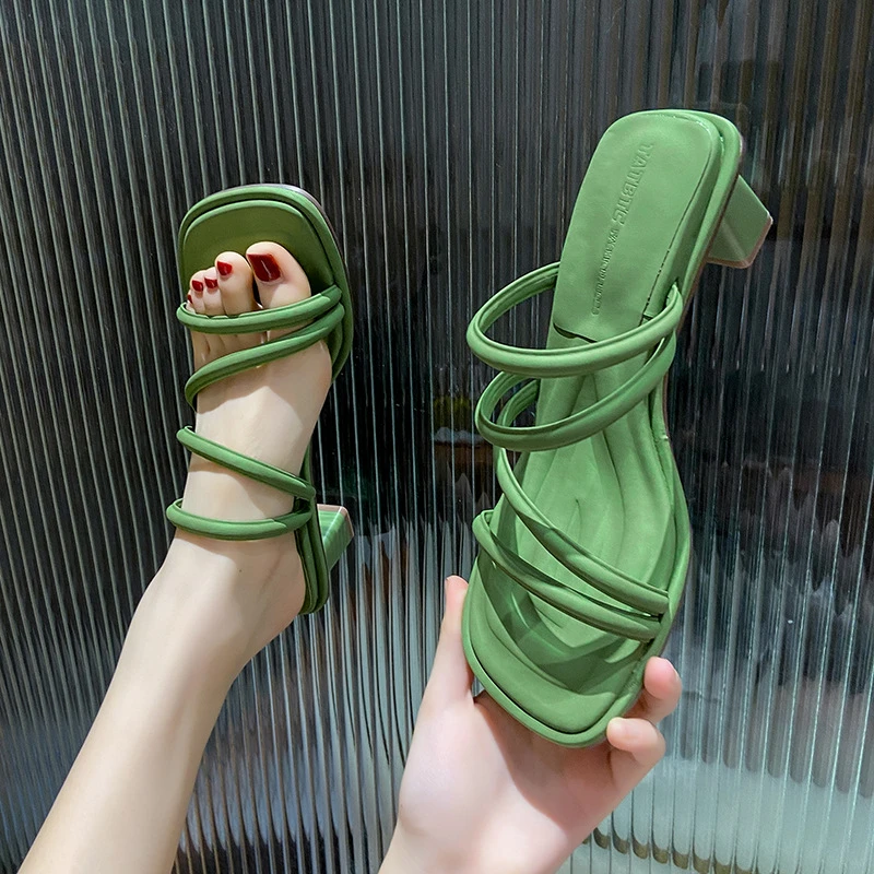 商城同款5cm方头粗跟外穿露趾凉鞋上班2023爆款新款不累脚百搭ins