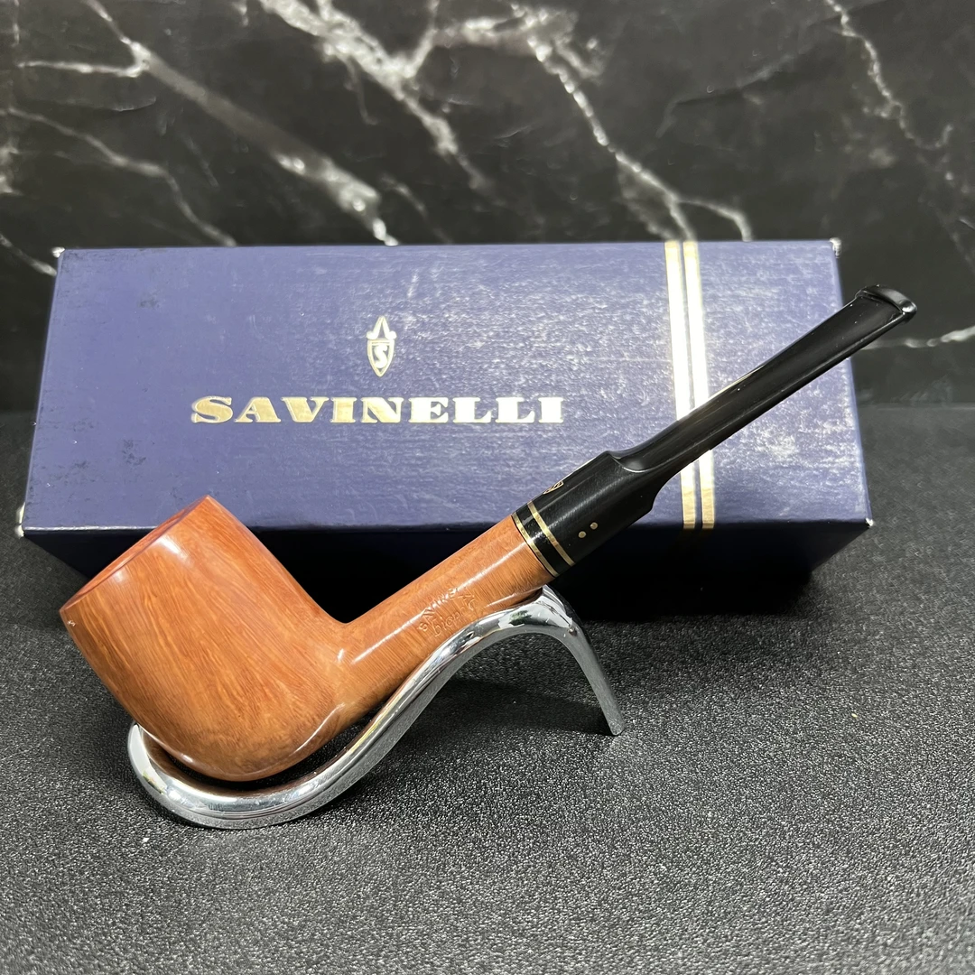 意大利Savinelli老沙芬盾牌标两点金127手工石楠木烟斗