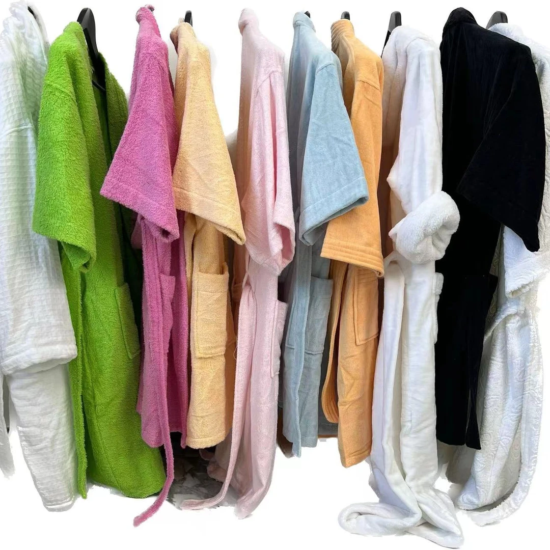 外单高品质纯棉浴袍浴衣睡袍柔软亲肤吸水加厚纯色超柔带帽家用