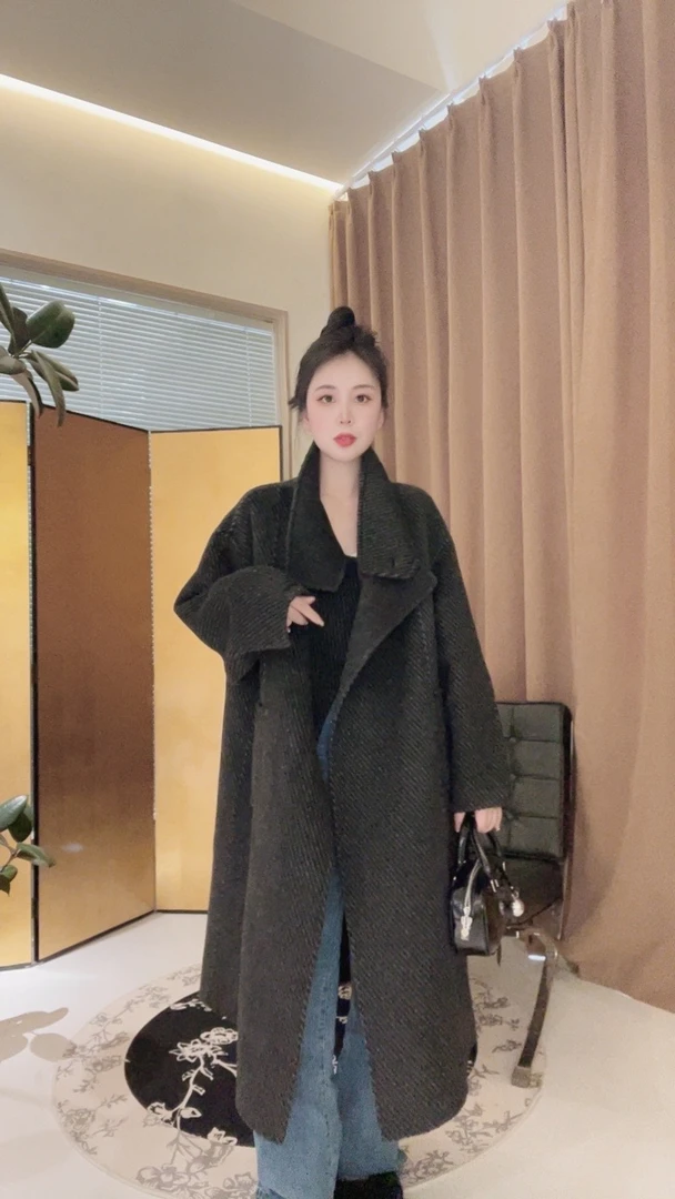 【周大星定制】韩版斜纹反季双面呢大衣气质轻奢显瘦设计师大衣8155