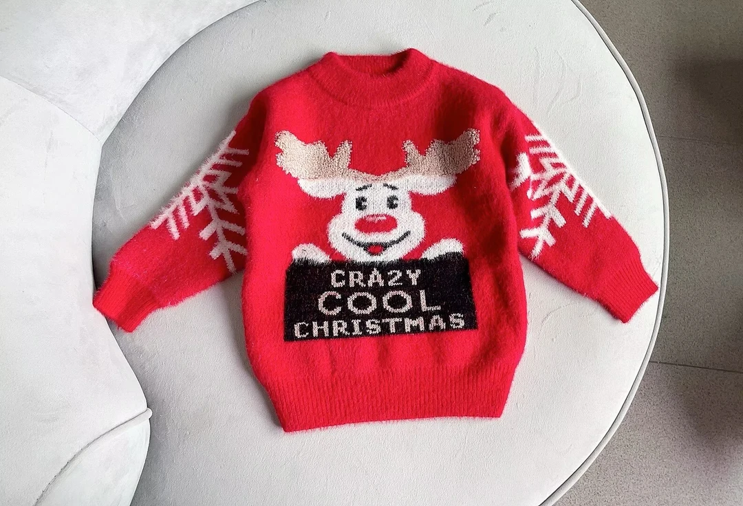 23526男女童毛衣宝宝水绒保暖套头针织衫圣诞新年