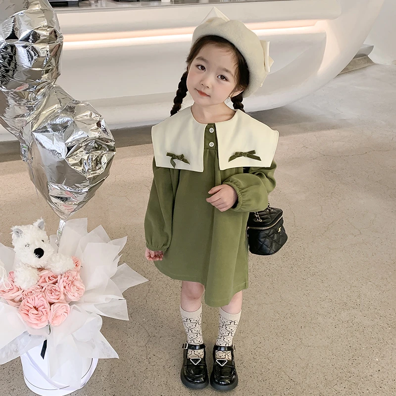 99177女童秋装连衣裙小女孩海军领裙子春秋韩版网红女宝公主裙