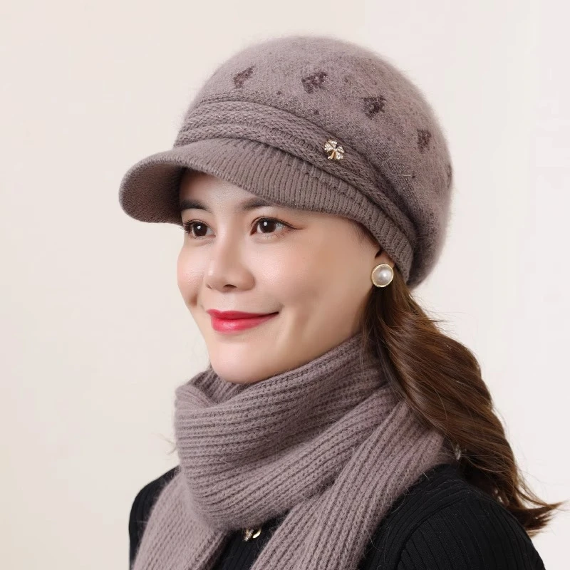 中老年人帽子女士奶奶老人妈妈秋冬季兔毛加绒加厚保暖毛线针织帽