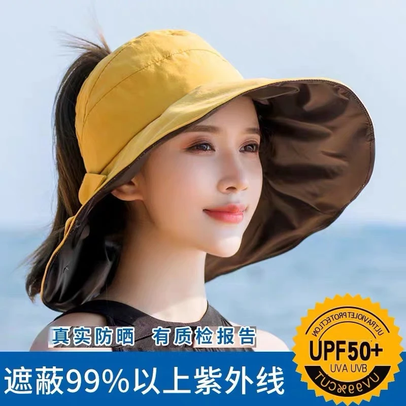 日本ROSEX防紫外线空顶帽子女沙滩黑胶遮阳uv防晒遮脸无顶渔夫帽