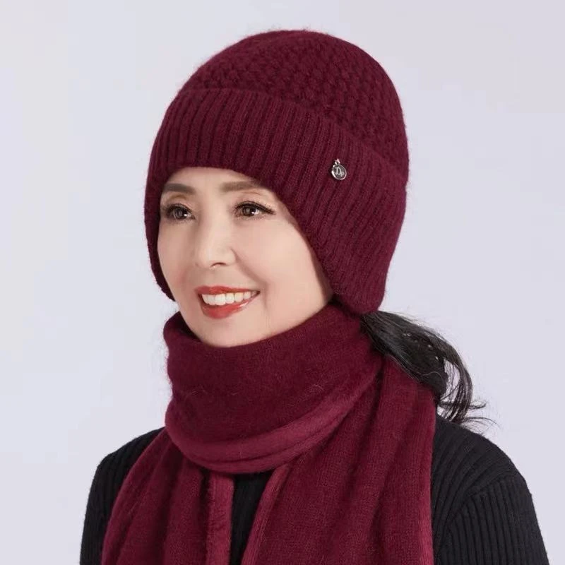 冬天中老年人帽子女士妈妈针织毛线帽奶奶加绒厚保暖帽老太太棉帽