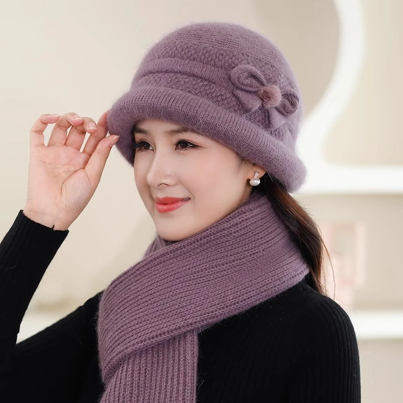 中老年人帽子女冬季加绒加厚保暖妈妈奶奶老太太兔毛针织毛线帽女