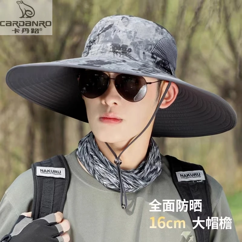 帽子男士渔夫帽防晒风扇钓鱼帽遮阳帽户外登山帽太阳帽新款大檐帽