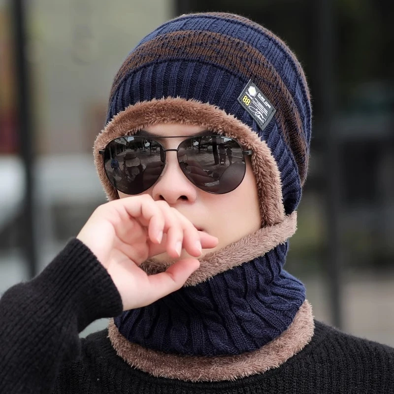 毛线帽子男士冬季加厚韩版潮针织套头加绒保暖骑车防寒风棉帽子秋