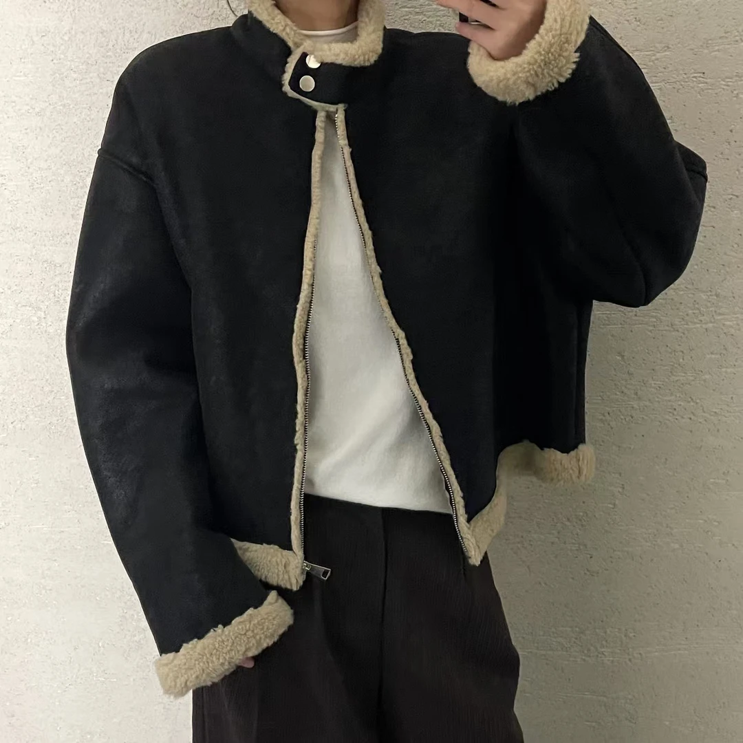 【 雨•美 推荐 】8987黑色立领拉链机车服外套