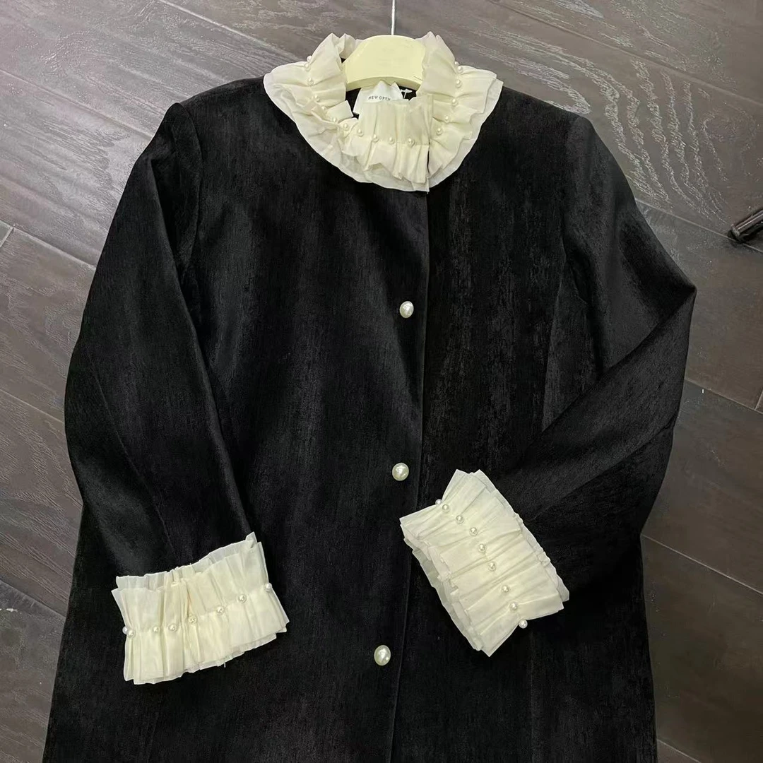 【 雨•美 推荐 】03251黑色珍珠扣夹棉小香风棉服