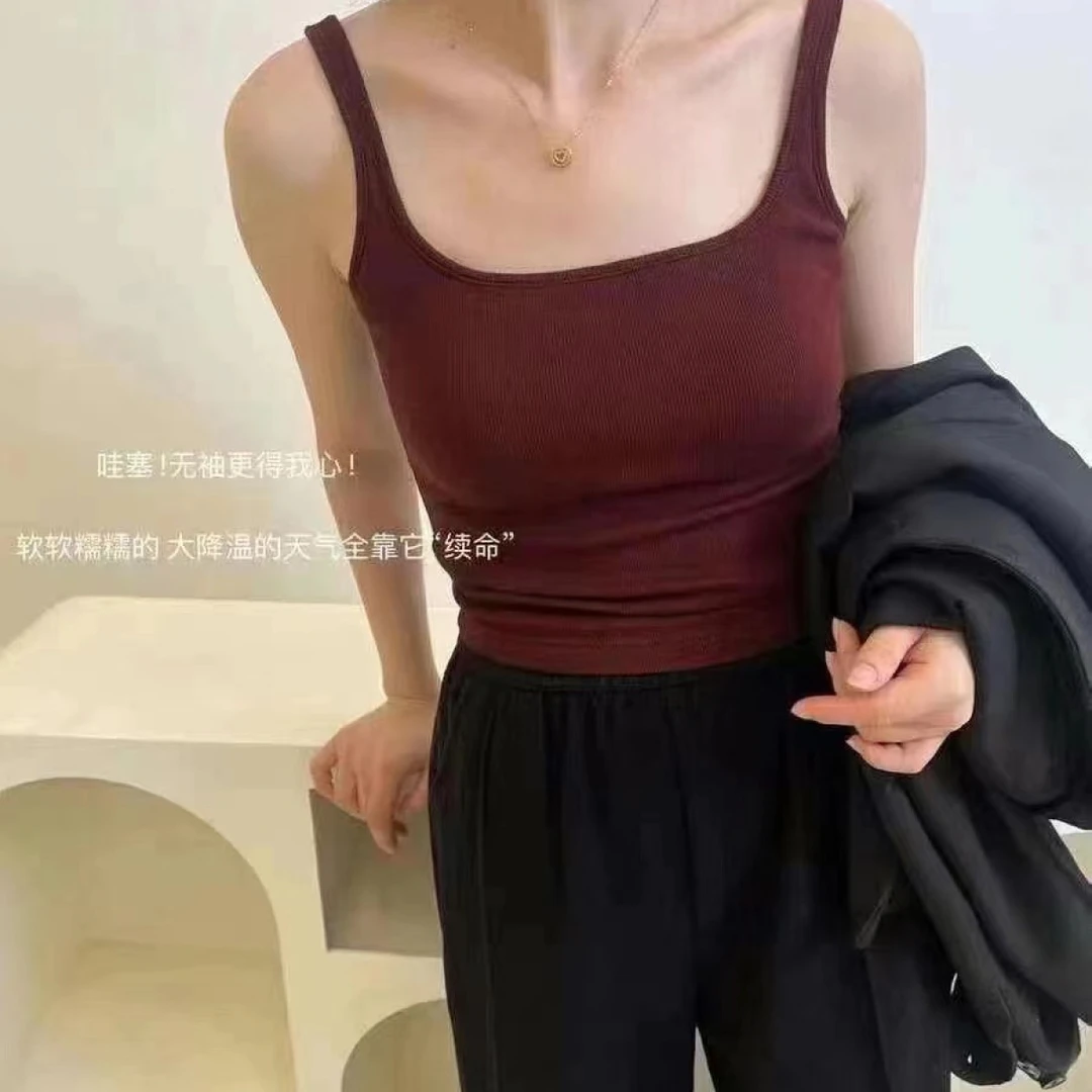 【 雨•美 推荐 】2203磨毛背心细螺纹一体杯吊带