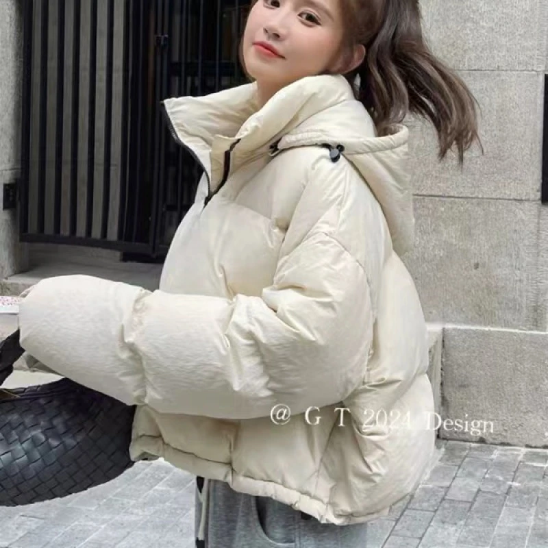 【 雨•美 推荐 】C521米色韩版百搭连帽时尚短款棉服