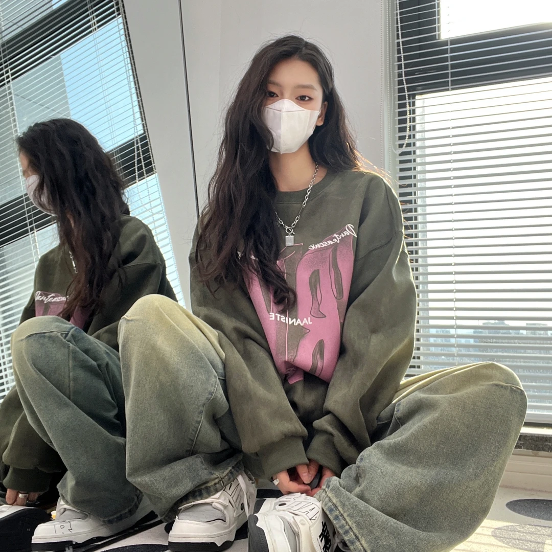 jaanisteBK秋季重磅仿麂皮绒卫衣3D印花加绒上衣男美式情侣衣服女