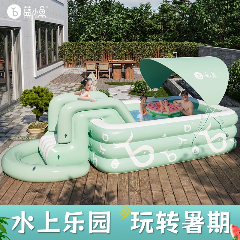 儿童夏季洗澡池充气游泳池家用加厚成人小孩子玩具戏水滑梯防晒棚