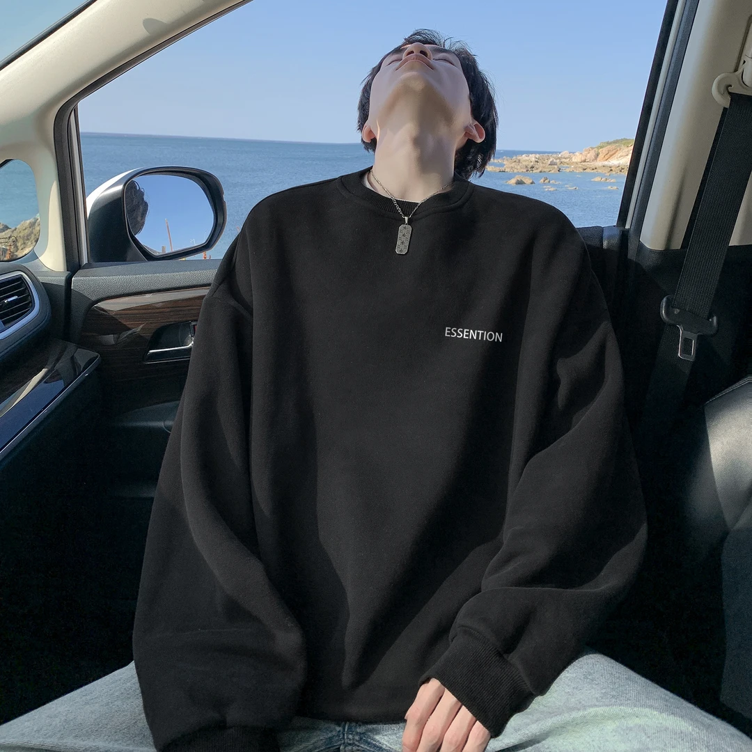 美式复古重磅长袖卫衣男款春秋oversize潮牌大码宽松套头中山外套