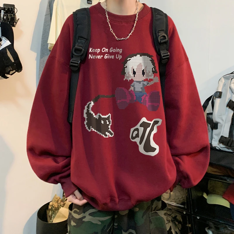 高级感痞帅卫衣男款秋季美式高街重磅衣服圆领无帽hiphop潮牌外套
