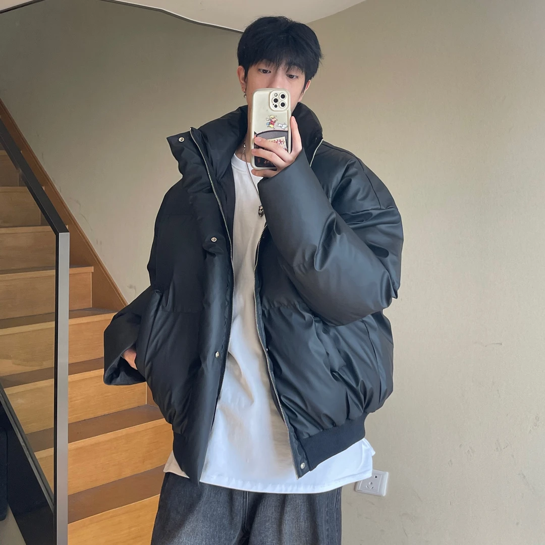 黑色cleanfit晋江短款棉服外套男冬季加厚面包服高级感pu皮衣棉袄
