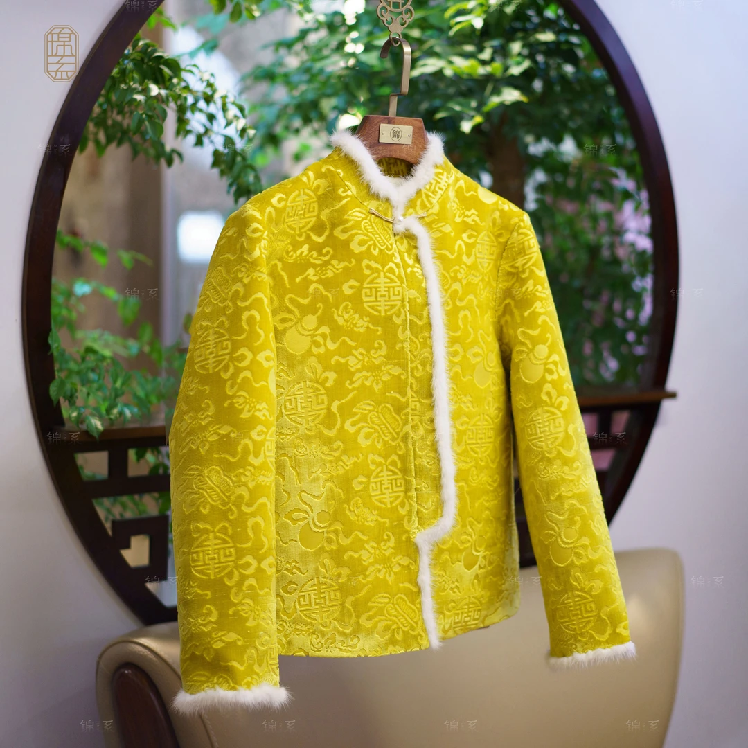 【锦系】漳绒中式国风桑蚕丝加棉外套E-382106