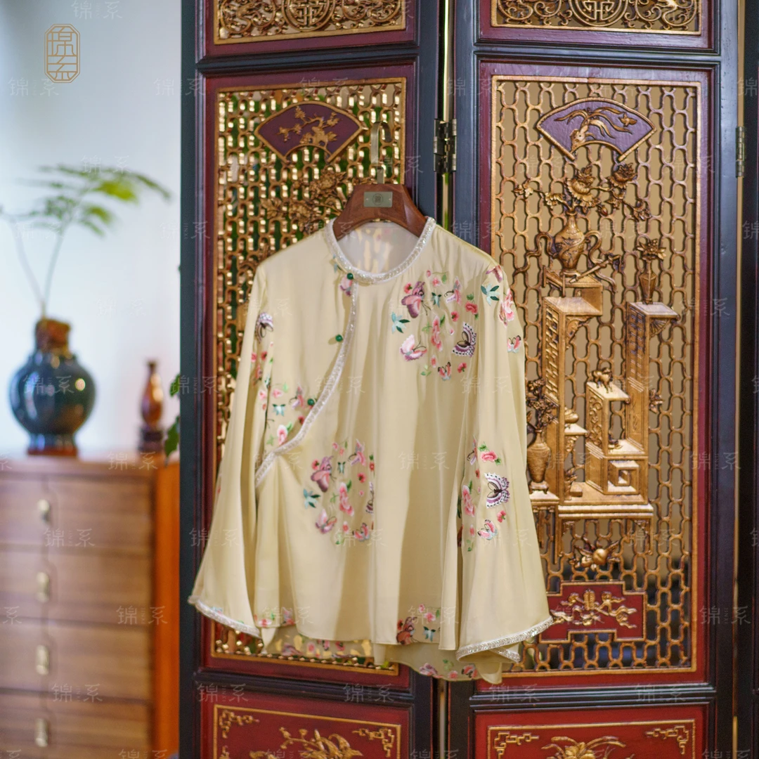 【锦·系】真丝弹力双乔新中式桑蚕丝九分袖上衣C-36771-S3149961