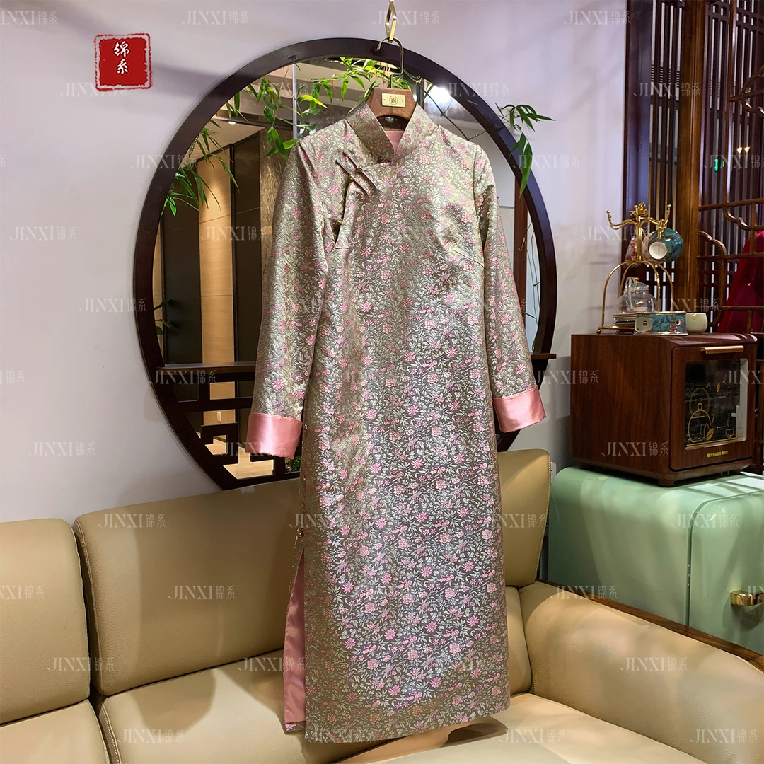 【新款~推荐】L-31534老宋锦新中式国风桑蚕丝撞色连衣裙-SJ4166877