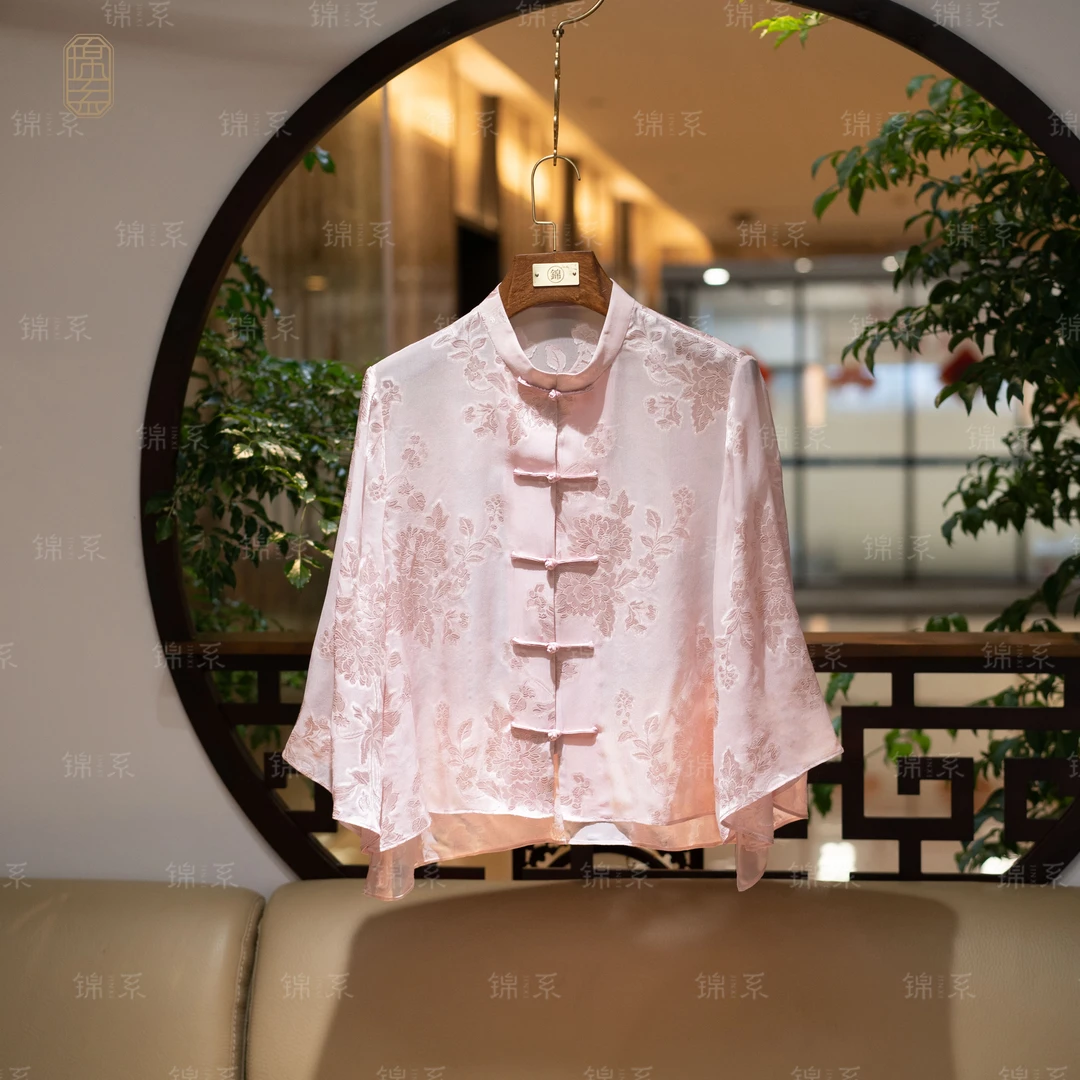 【锦系】交织新中式桑蚕丝立领直襟七分袖上衣E-36540-S3149961