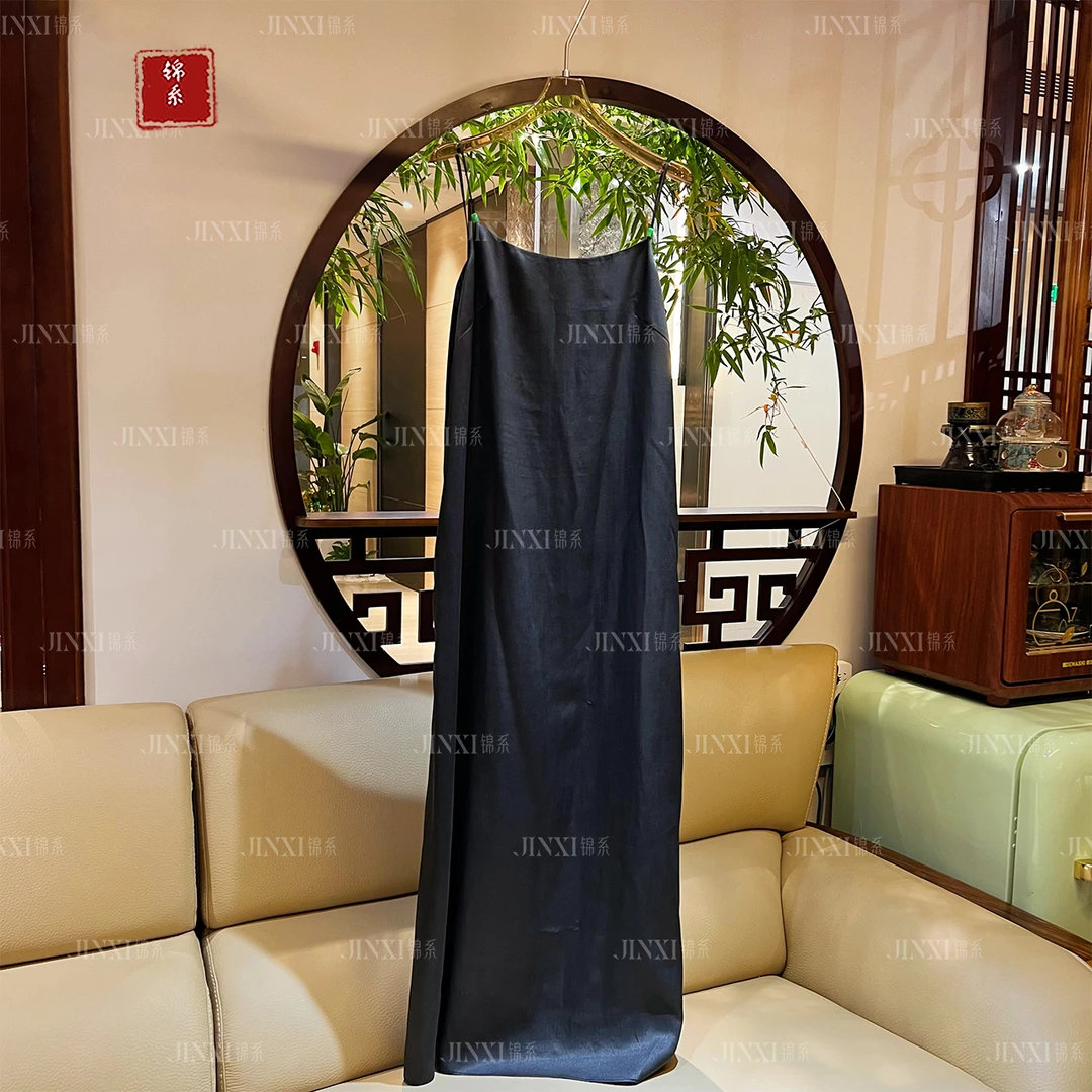 【锦·系】L-32068弹力缎香云纱新中式国风桑蚕丝吊带连衣裙