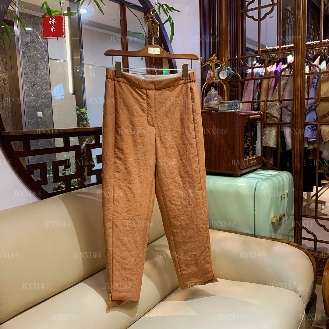 【锦·系】K-31532红云纱新中式国风桑蚕丝拉链加棉小脚休闲裤