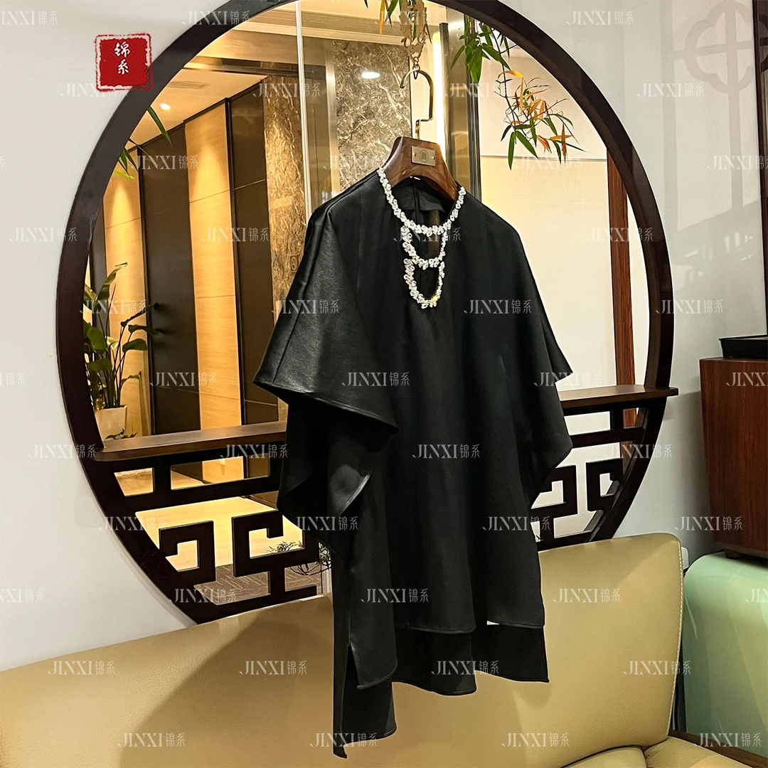 【锦·系】E-32032弹力缎香云纱新中式国风桑蚕丝重工钉上衣