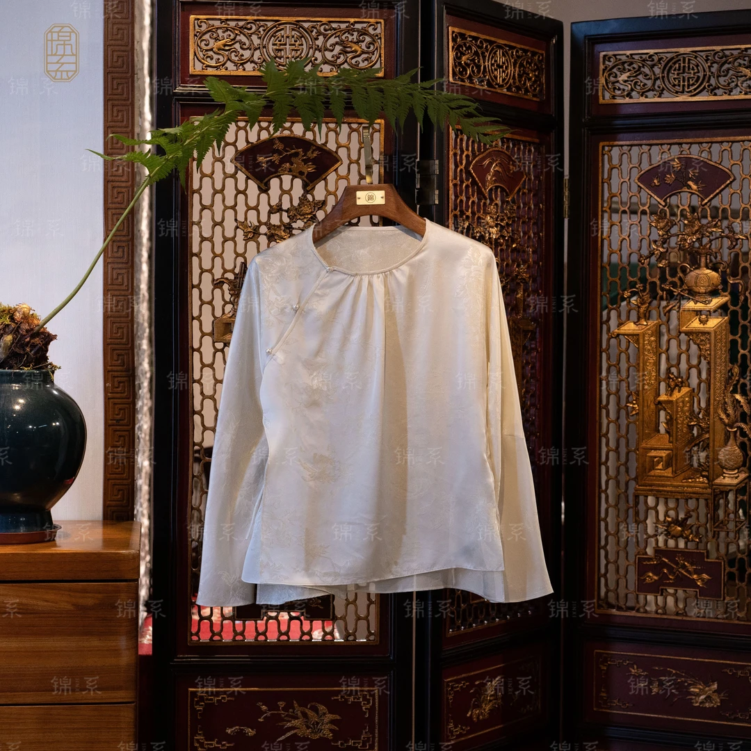 【锦系~新款】C-31930织金提花新中式国风圆领斜襟长袖上衣