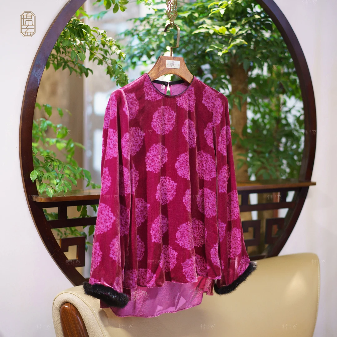 【锦系】真丝丝绒新中式桑蚕丝上衣C-382086