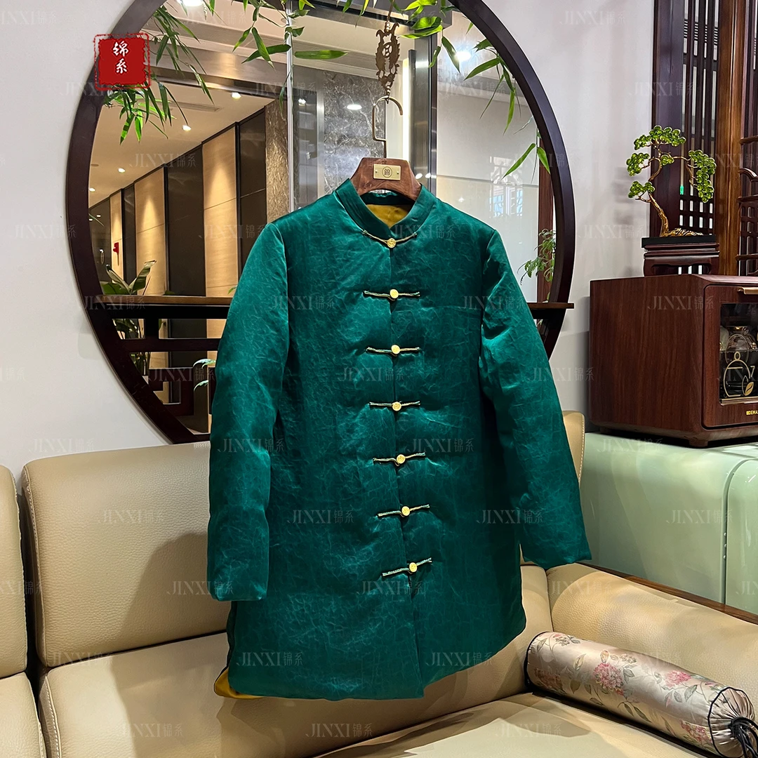 【锦系~新款】E-31772真丝龟纹缎香云纱新中式桑蚕立领羽绒服