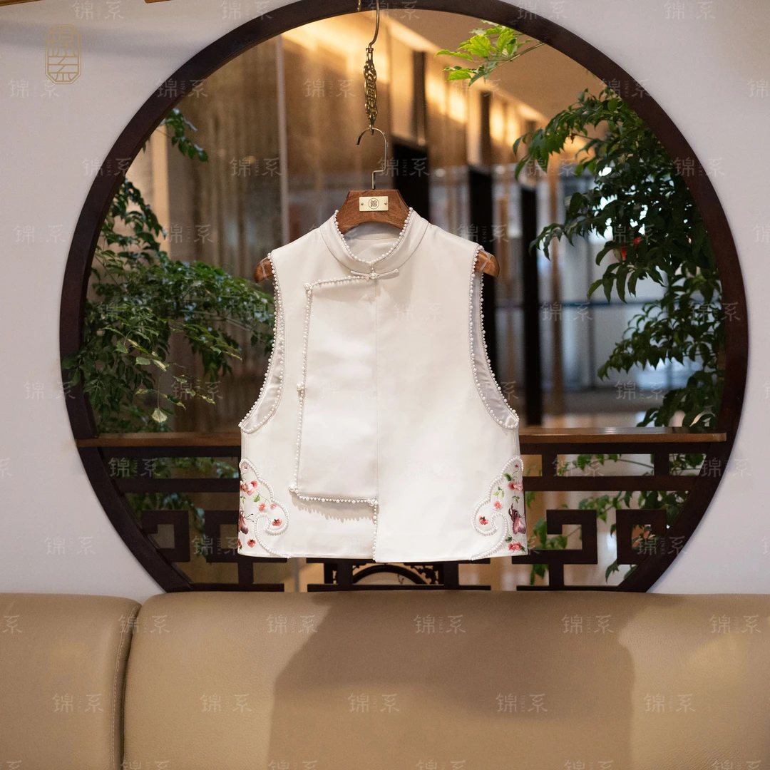 【锦系】羊皮新中式国风立领斜襟马甲背心E-36669