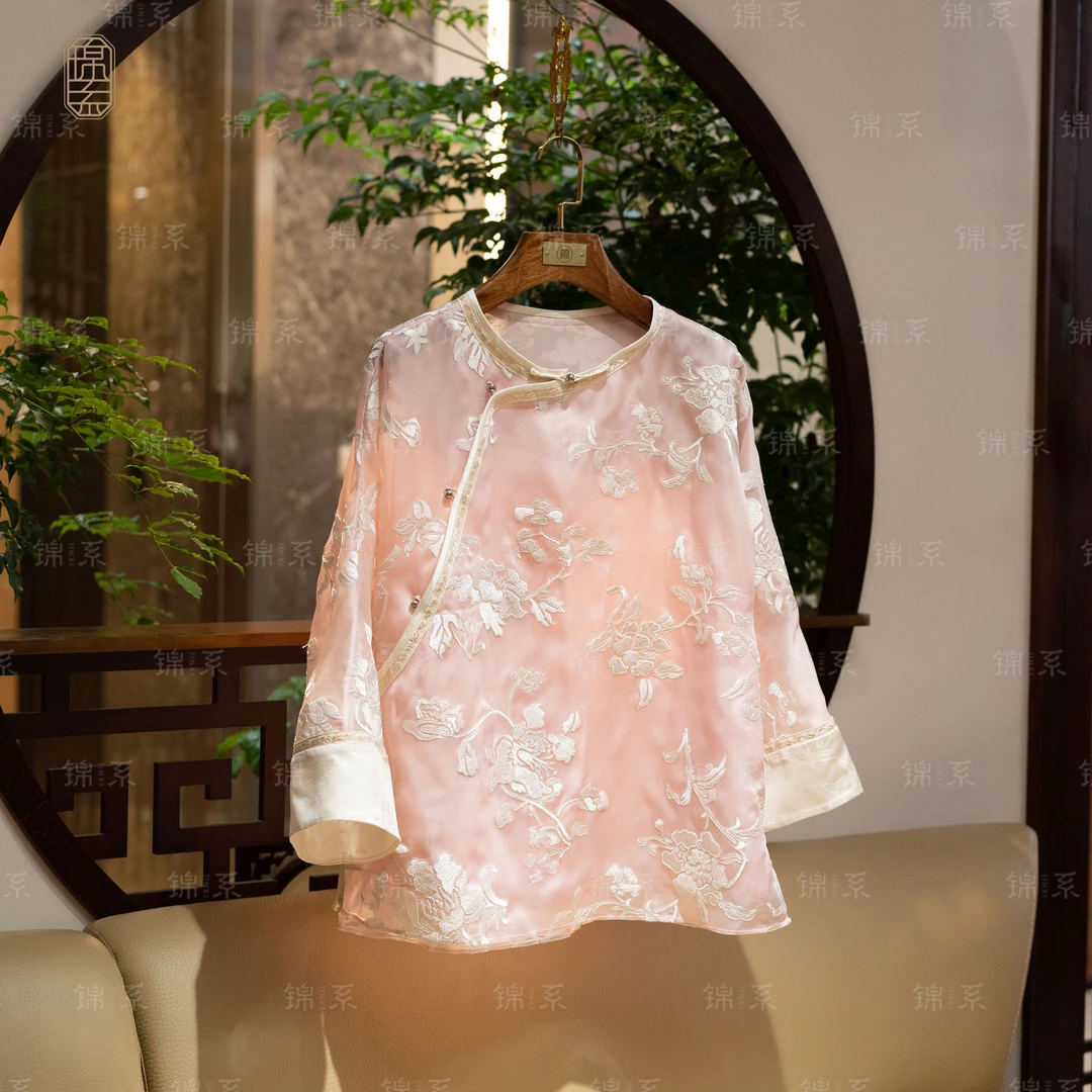 【锦·系】真丝欧根缎新中式桑蚕丝七分袖上衣L-36604-S3149961