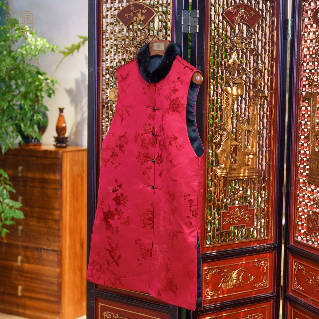 【锦·系】漳绒拼水貂毛领桑蚕丝加棉连衣裙L-36981-ZRD4166778