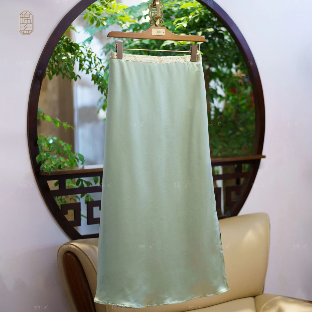 【锦·系】丝毛缎新中式国风桑蚕丝后松紧腰半裙Q-36774-S3149961