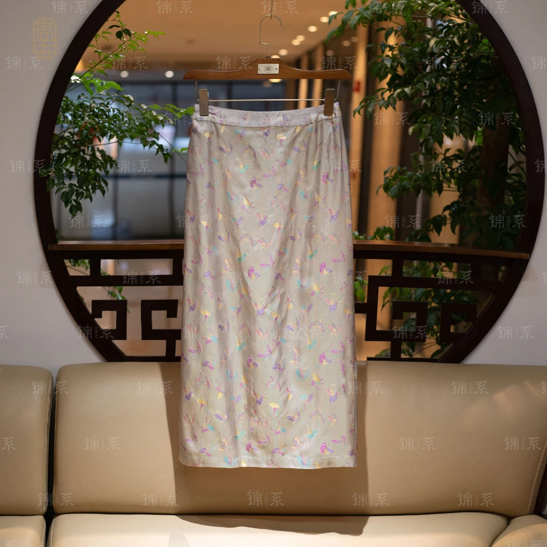 【锦·系】色织提花罗新中式桑蚕丝后松紧腰半裙Q-36200-S3149961