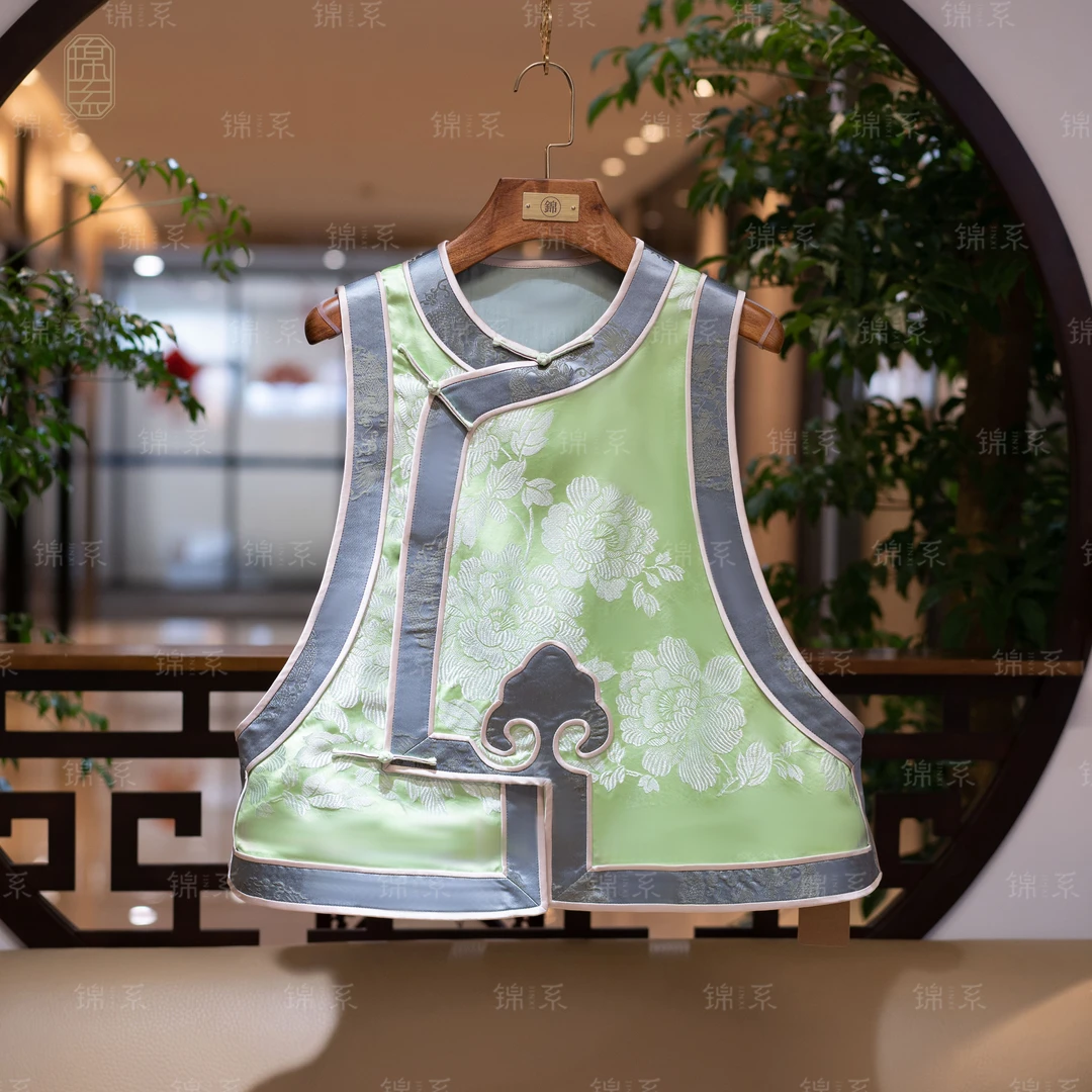 【锦系】真丝老缎新中式国风桑蚕丝撞色马甲背心E-36284-S3149961