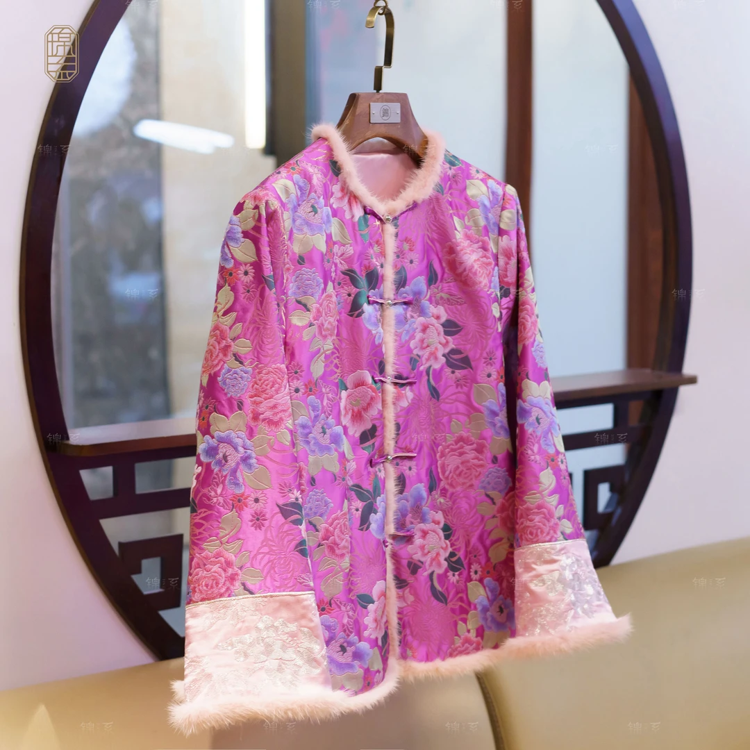 【锦系】云锦新中式国风桑蚕丝圆领直襟加棉长袖外套E-382246