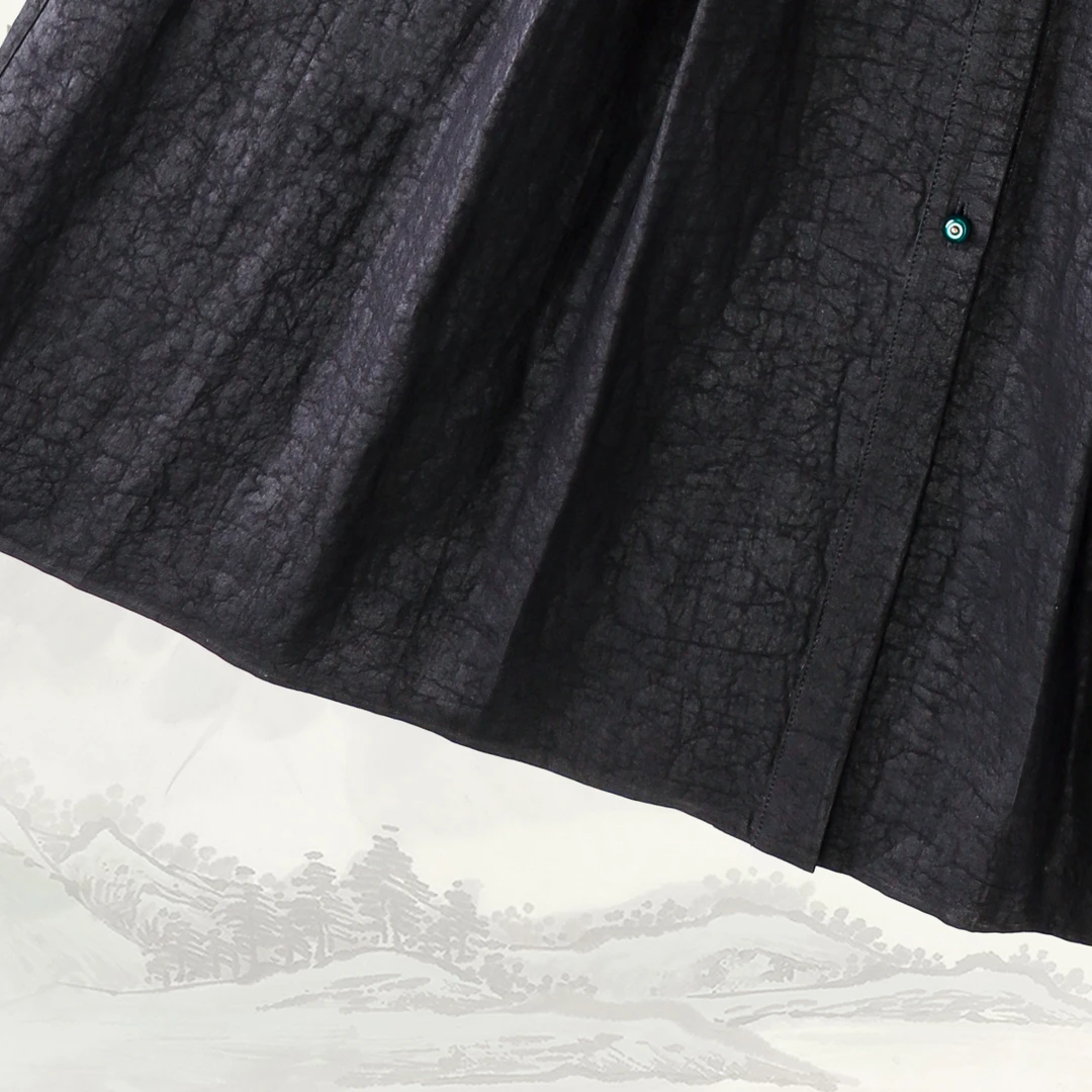 品牌新款香云纱新中式龟裂纹排扣中袖圆领连衣裙439697