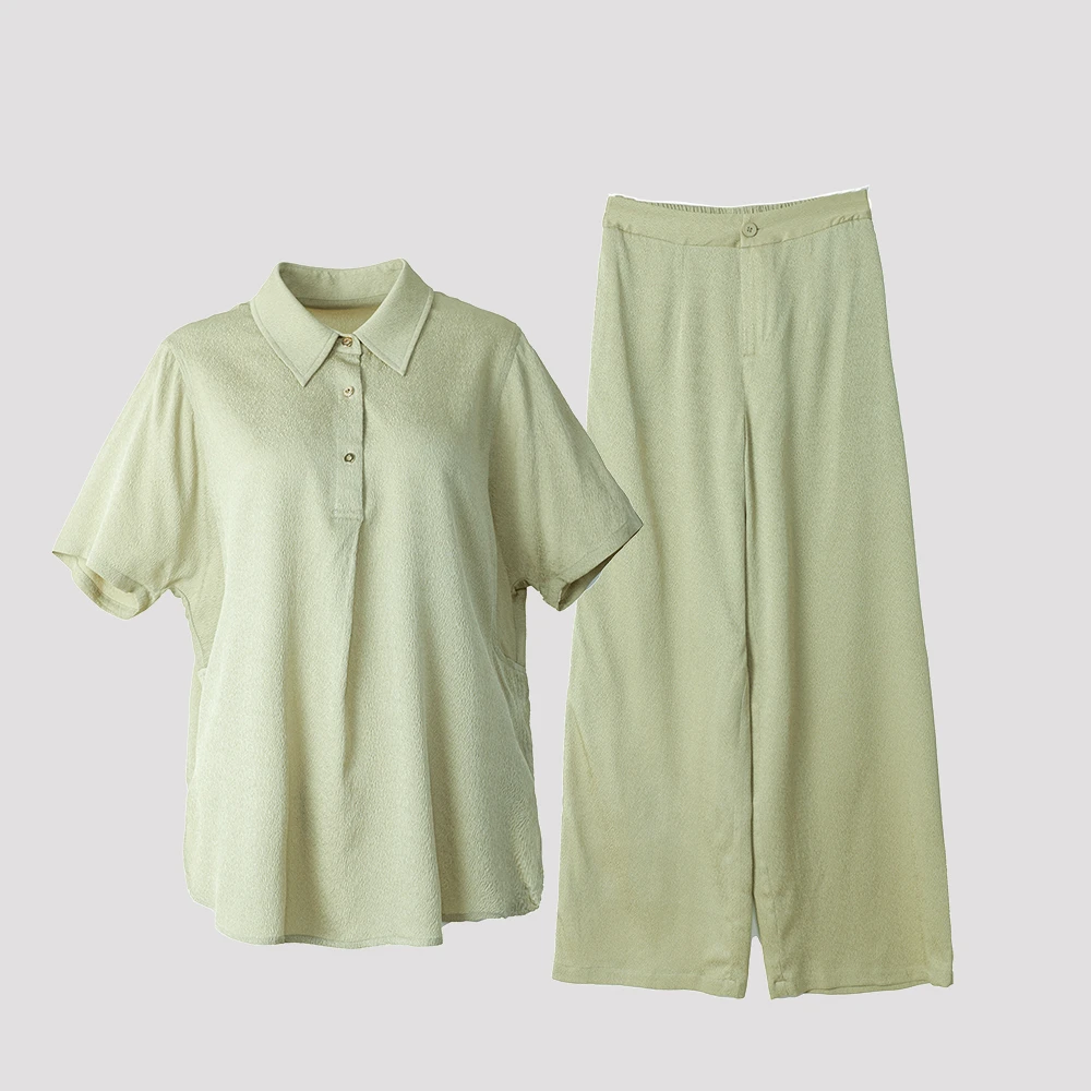 品牌女装新款桑蚕丝套装短袖阔腿裤时尚休闲潮流套装 32526