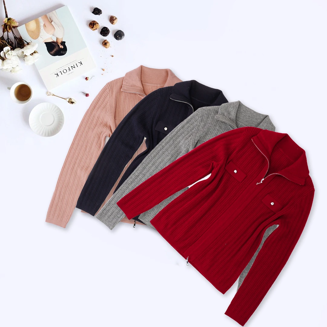 品牌新款羊毛纯色休闲百搭双拉链上衣44711