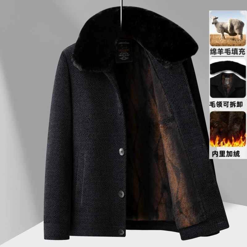 中老年加绒加厚棉衣男士绵羊毛保暖外套冬装爸爸冬季休闲棉服外衣