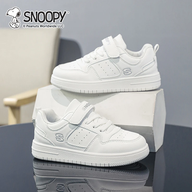 Snoopy/史努比儿童鞋白色运动鞋秋季皮面防水男童百搭透气中大童