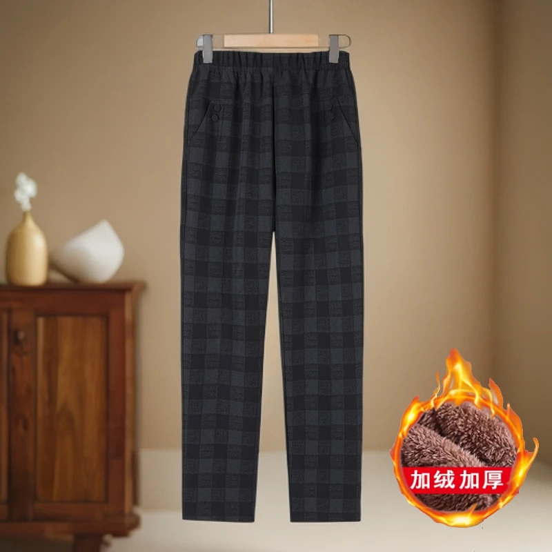 中老年人女加厚奶奶冬装加绒长裤春秋松紧高腰加肥加大码妈妈裤子